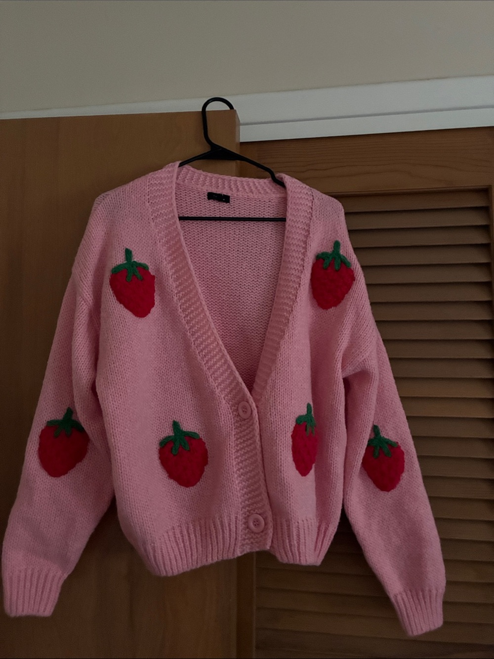 debut Pink Strawberry Appliqué Knit Cardigan